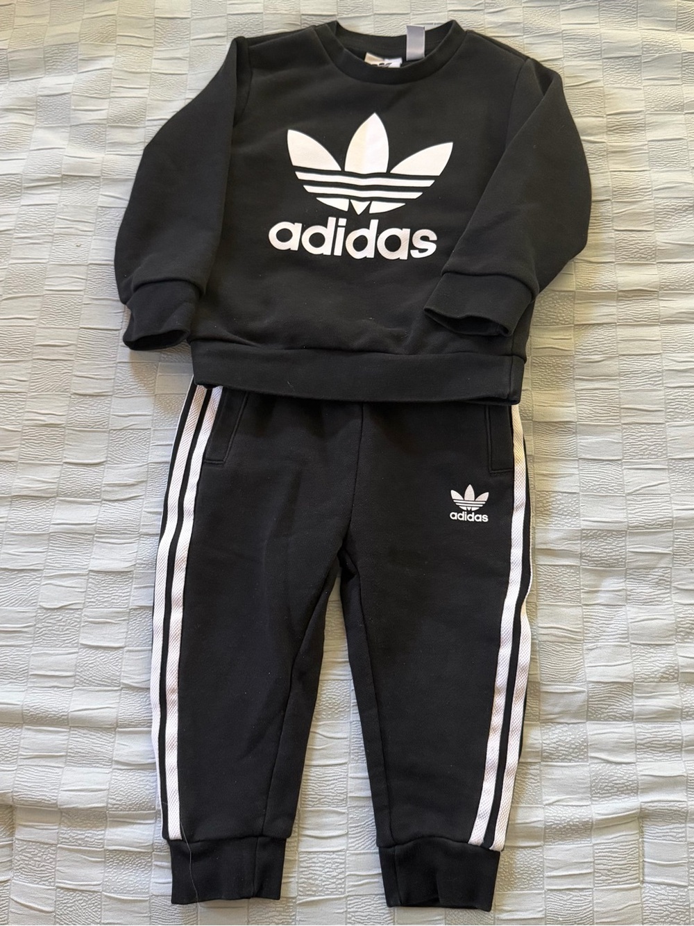 adidas Black and White Logo Sweatshirt & Joggers Set